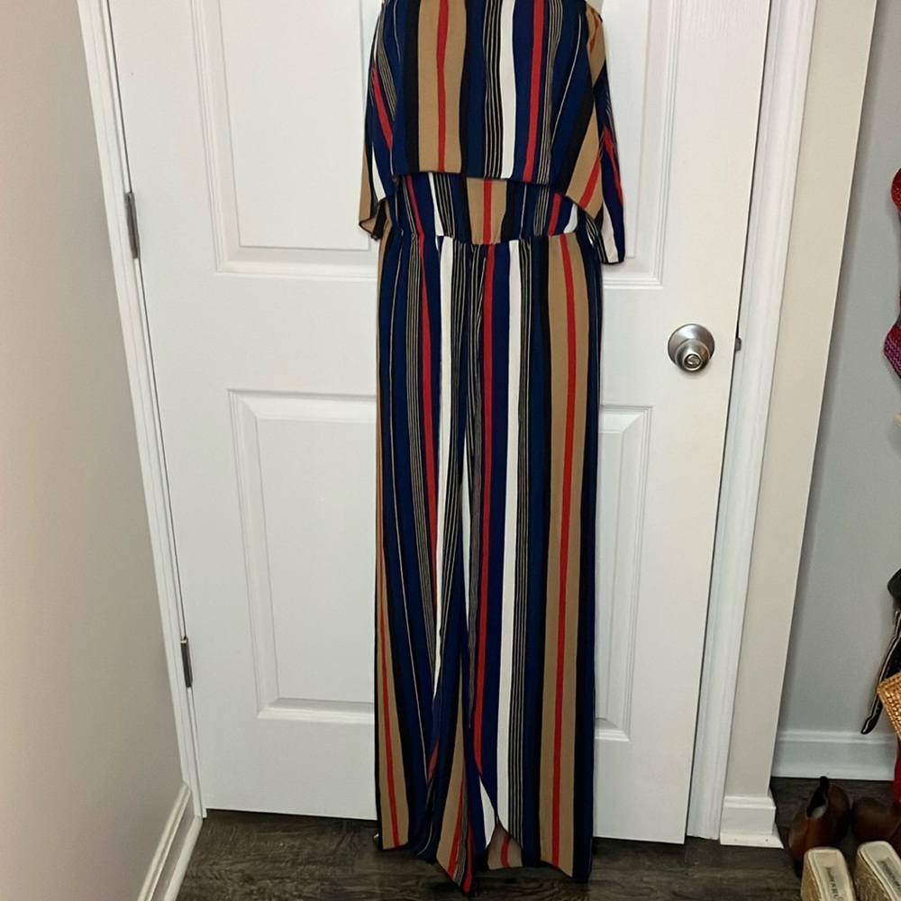 Lani Striped Multicolor strapless Jumpsuit Sz Large